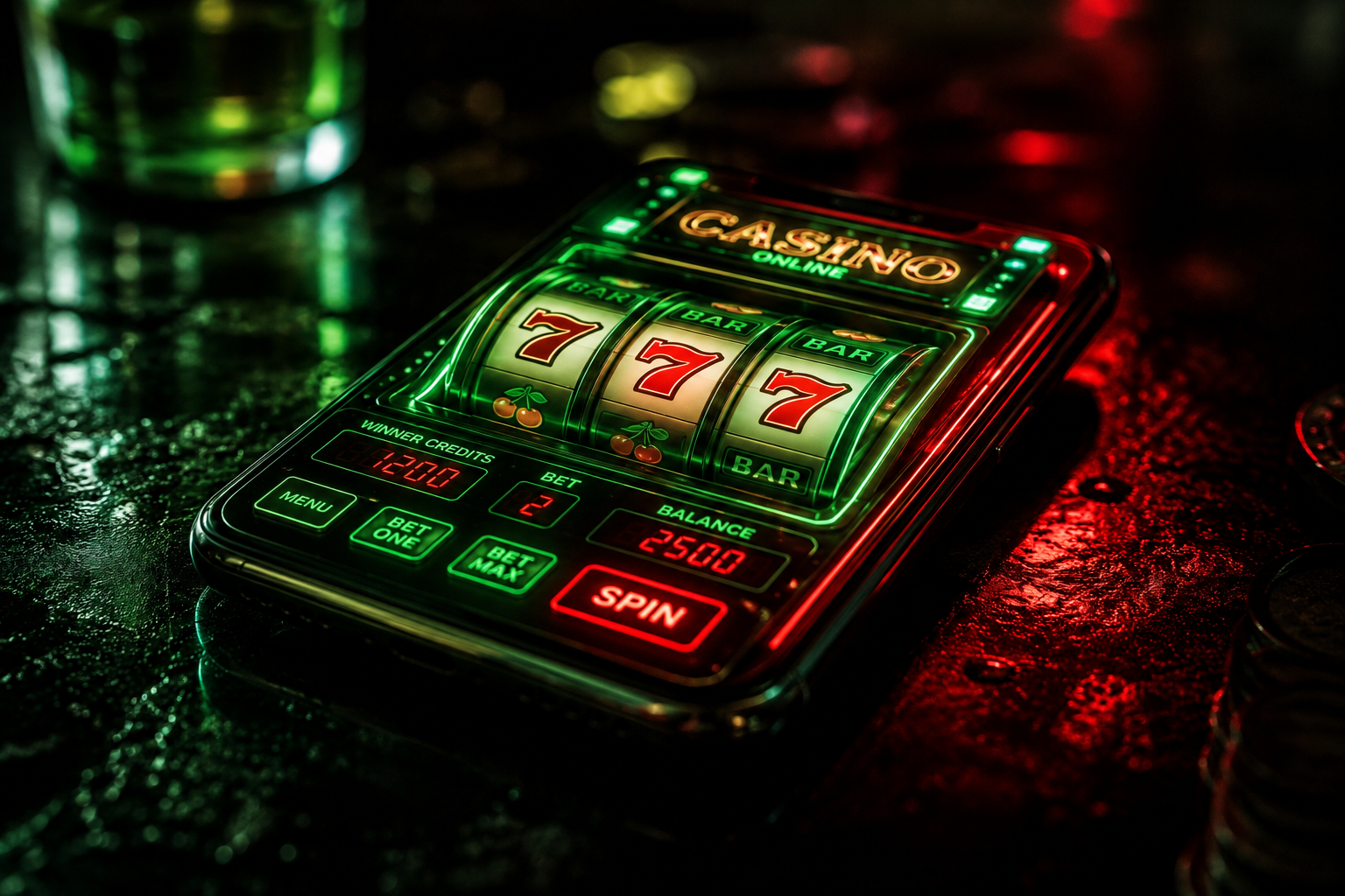 A smartphone screen transforming into a casino slot machine, representing the gamification of modern trading apps.